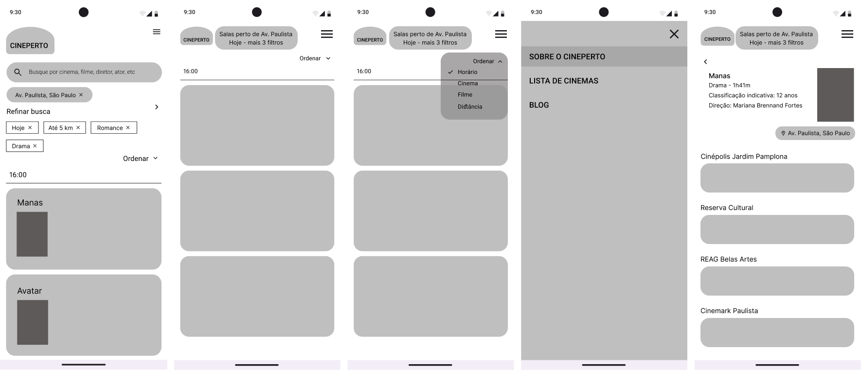 Cineperto Wireframe Screens
